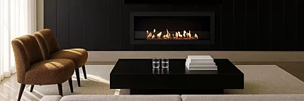 Frame 1200SS by EcoSmart Fire brings inviting ethanol fireplace warmth to indoor living rooms, blending function and design for home comfort.
