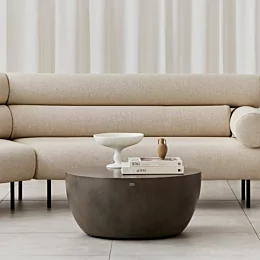 Blinde Design Curv 30 Coffee Table anchors a private residence living room, serving as a modern centrepiece for stylish décor.